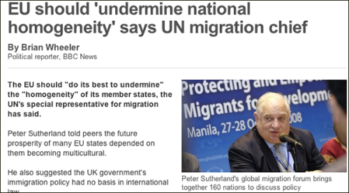 UN Special Representative Peter Sutherland explains the criminal UN plan for Europe